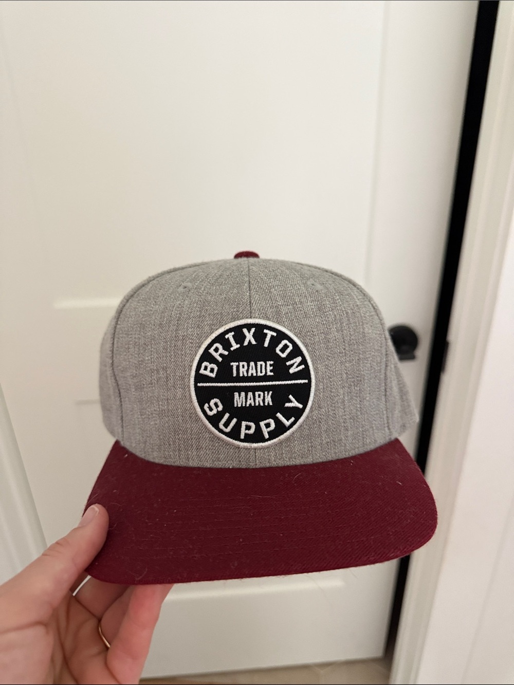 Brixton Two-Tone Grey Crown with Burgundy Brim Snapback Hat